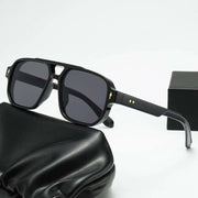 Retro Double Beam Sunnies Leopard Print Eyewear PC Unisex Polarized Sunglasses Square Frame Lightweight Anti-UV Glasses Men