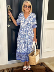 Madeline | Boho Floral V-Neck Dress