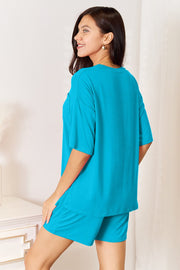 Back view of Sky Blue rayon co-ord set – relaxed fit summer outfit