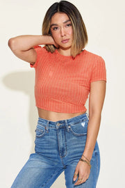 Basic Full Size Ribbed Round Neck Short Sleeve T-Shirt | Retail Flare