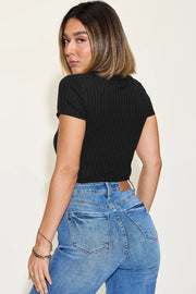 Basic Full Size Ribbed Round Neck Short Sleeve T-Shirt | Retail Flare