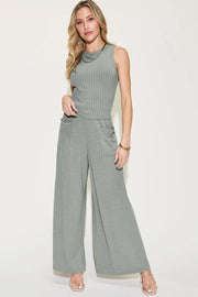 Basic Full Size Ribbed Tank and Wide Leg Pants Set | Retail Flare