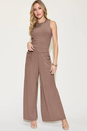 Basic Full Size Ribbed Tank and Wide Leg Pants Set | Retail Flare