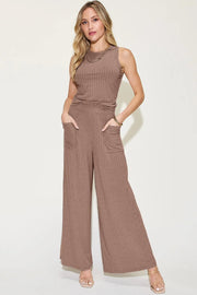 Basic Full Size Ribbed Tank and Wide Leg Pants Set | Retail Flare