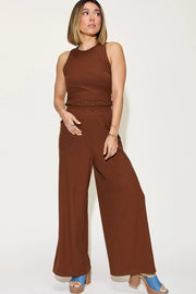 Basic Full Size Ribbed Tank and Wide Leg Pants Set | Retail Flare