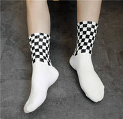 Black and white rhombus square socks women and men cotton socks