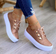 Lace - up Flats Sneakers Women Rivet Casual Shoes