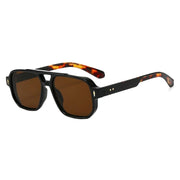 Retro Double Beam Sunnies Leopard Print Eyewear PC Unisex Polarized Sunglasses Square Frame Lightweight Anti-UV Glasses Men
