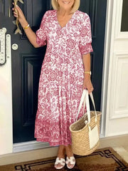 Madeline | Boho Floral V-Neck Dress