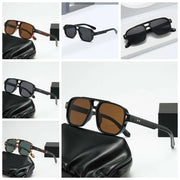Retro Double Beam Sunnies Leopard Print Eyewear PC Unisex Polarized Sunglasses Square Frame Lightweight Anti-UV Glasses Men