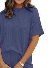 Full Size Ribbed Short Sleeve Top and Shorts Two - Piece Set Plus Size