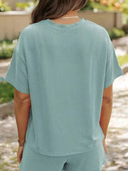 Full Size Ribbed Short Sleeve Top and Shorts Two - Piece Set Plus Size