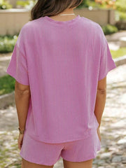 Full Size Ribbed Short Sleeve Top and Shorts Two - Piece Set Plus Size
