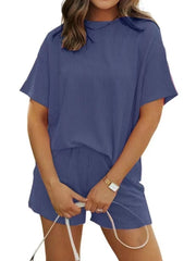 Full Size Ribbed Short Sleeve Top and Shorts Two - Piece Set Plus Size