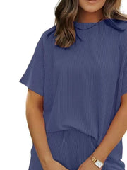 Full Size Ribbed Short Sleeve Top and Shorts Two - Piece Set Plus Size