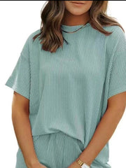 Full Size Ribbed Short Sleeve Top and Shorts Two - Piece Set Plus Size