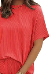 Full Size Ribbed Short Sleeve Top and Shorts Two - Piece Set Plus Size