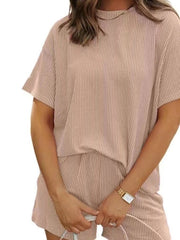 Full Size Ribbed Short Sleeve Top and Shorts Two - Piece Set Plus Size