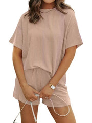 Full Size Ribbed Short Sleeve Top and Shorts Two - Piece Set Plus Size