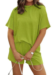 Full Size Ribbed Short Sleeve Top and Shorts Two - Piece Set Plus Size