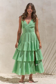 Jade By Jane Full Size Sleeveless Gingham Print Tiered Midi Dress Plus Size | Retail Flare