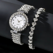 Luxury Fashion Women’s Watch Set – Silver Strap Quartz Wristwatch & Bracelet | Retail Flare