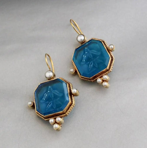 MAEBLE | Vintage Earrings with Green Stone and Pearl - Retail Flare