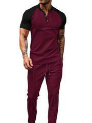 Men's Full Size Waffle - Knit Contrast Top and Drawstring Pants Set Plus Size