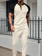 Men's Full Size Waffle - Knit Contrast Top and Drawstring Pants Set Plus Size