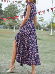 Printed Surplice Ruffle Sleeve Dress