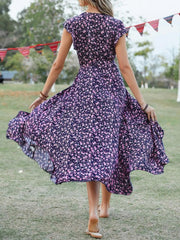 Printed Surplice Ruffle Sleeve Dress