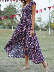 Printed Surplice Ruffle Sleeve Dress