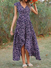 Printed Surplice Ruffle Sleeve Dress