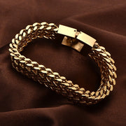 Stainless steel jewelry men and women gold double - layer grinding chain bracelet
