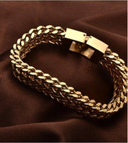 Stainless steel jewelry men and women gold double - layer grinding chain bracelet